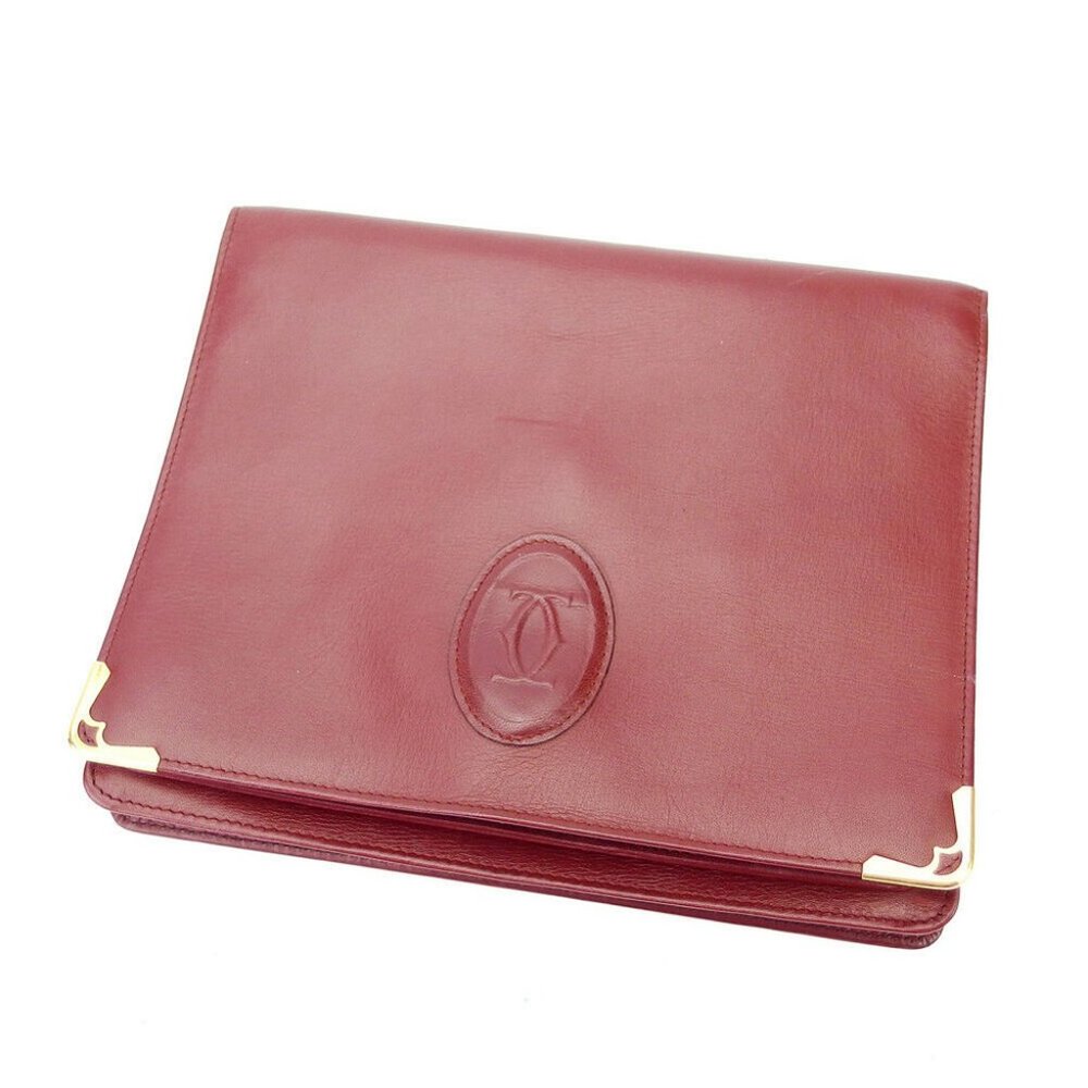Cartier Clutch Bag Must Line Bordeaux Leather Auth used T17008